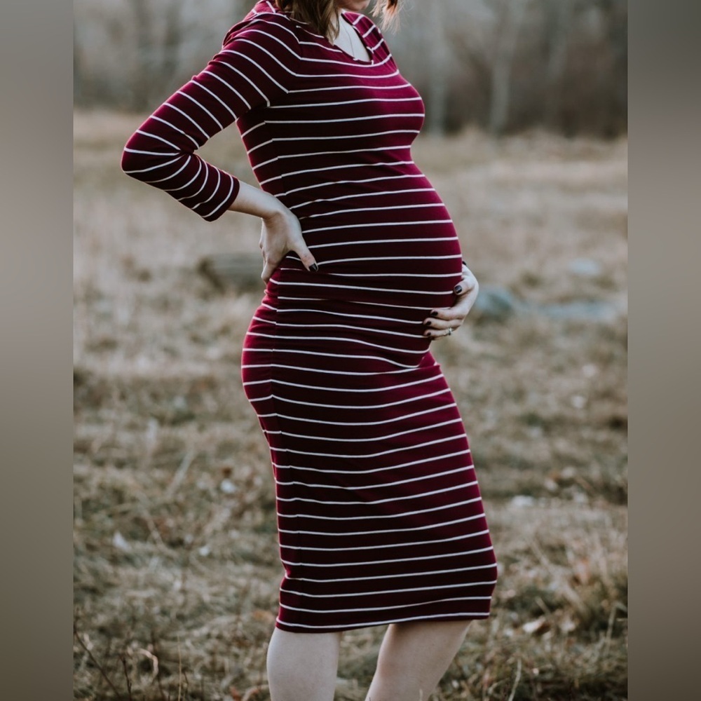 Isabel Maternity Burgundy and White Striped Dress